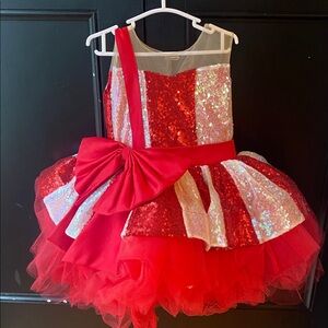 Ada Aziza Jingle Bell Candy Cane Red and White Sequin Tutu Dress
